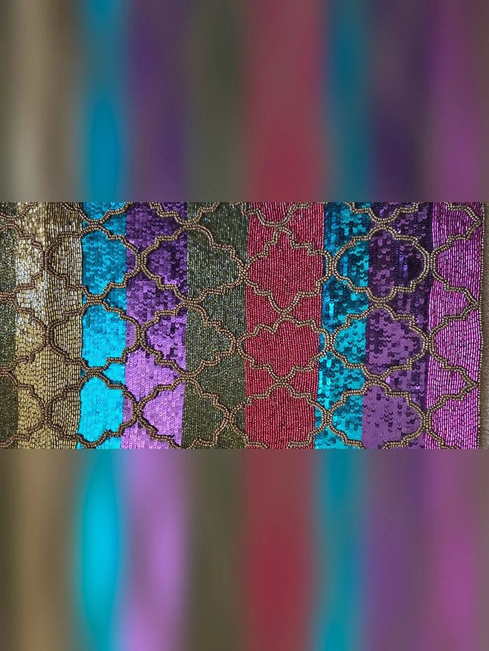 Vintage Pier 1 Imports Beaded & Sequined Table Runner 36X13 Vibrant Color block